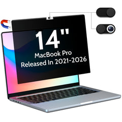 Peslv vista frontal del filtro en MacBook Pro 14 protegiendo pantalla
