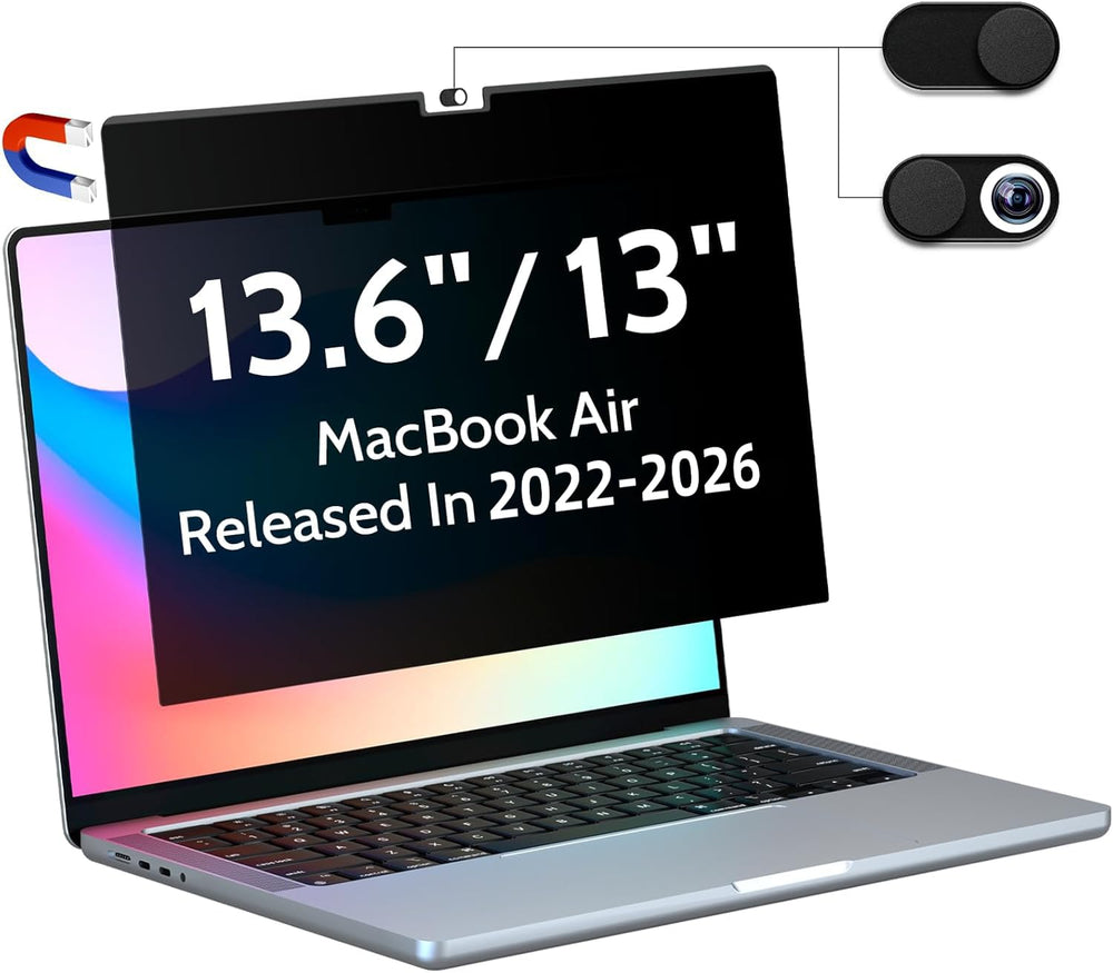 Peslv vista frontal del filtro en MacBook Air mostrando protección y nitidez