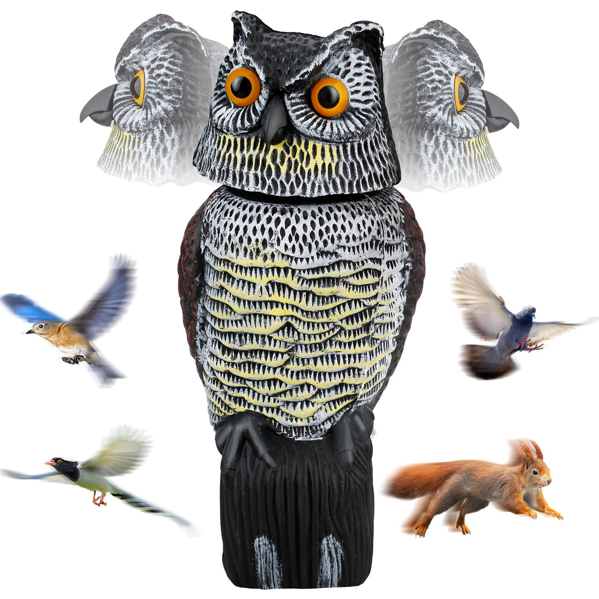 Pestvanish owl decoy front view showing realistic silhouette deters birds