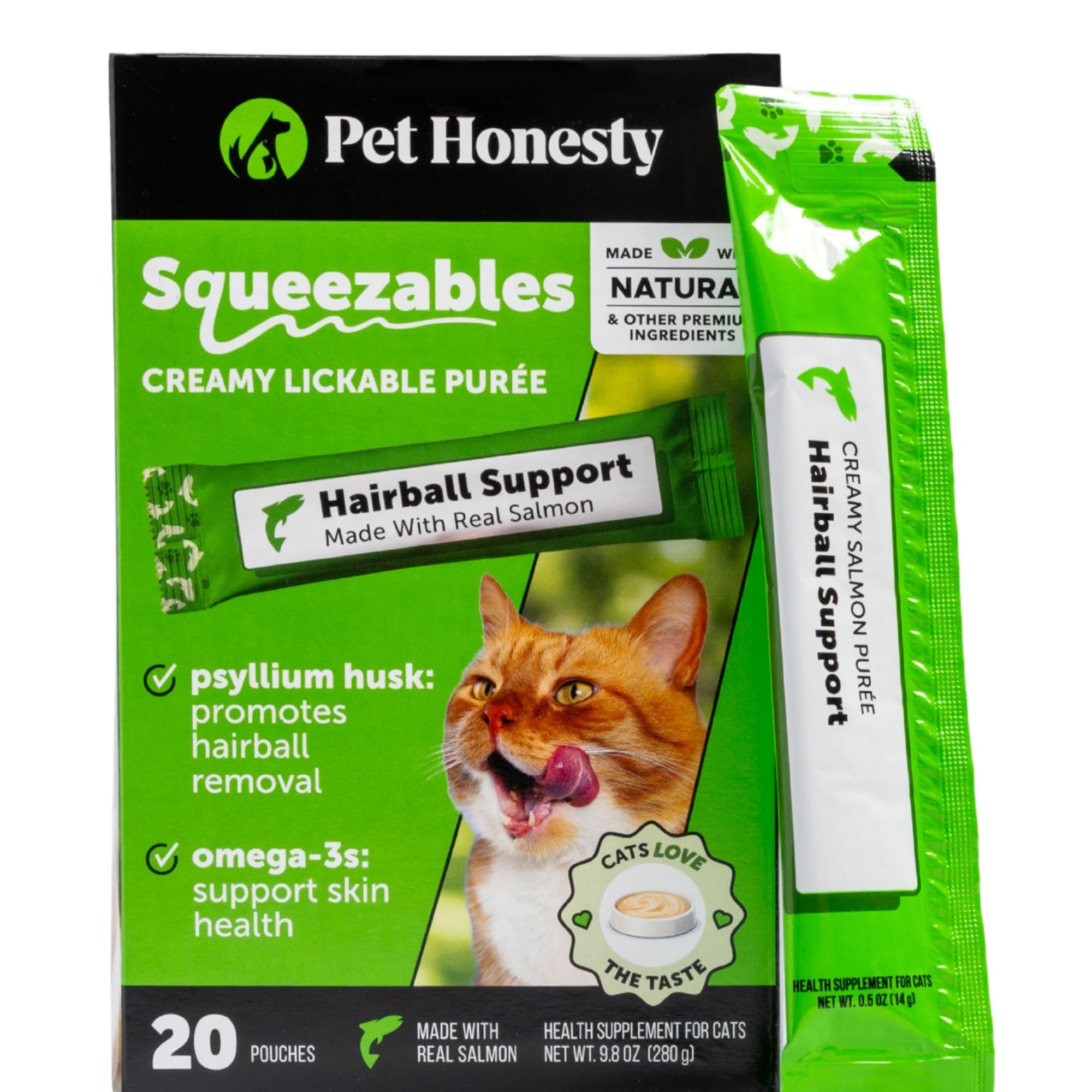 Pet Honesty frente del paquete mostrando 20 pouches y beneficio práctico