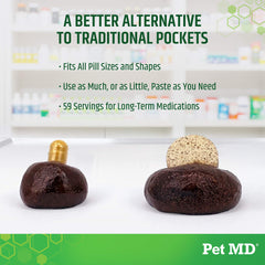 Pet MD bote 4.2 oz junto a objeto para comparar tamaño y práctico