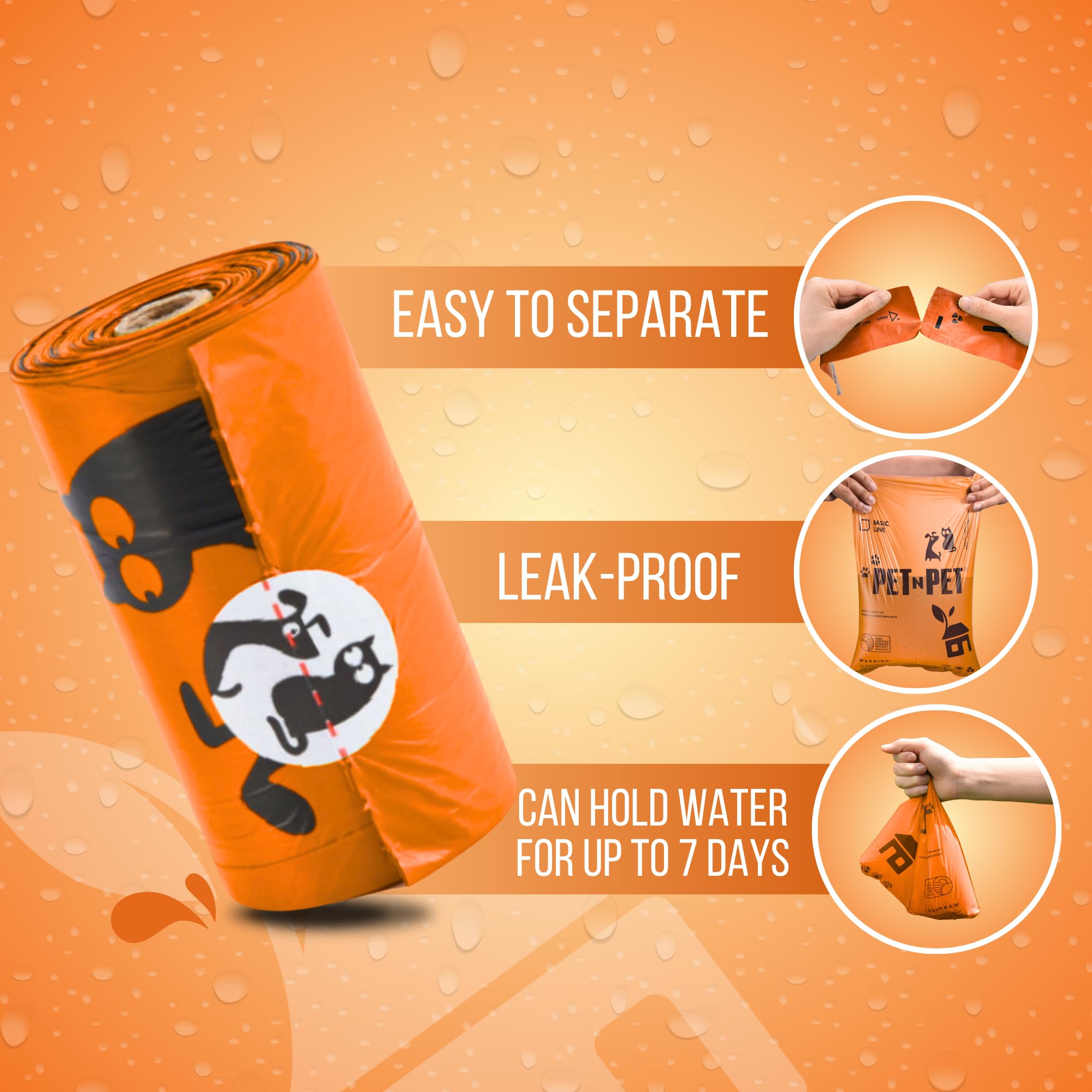 PET N PET bag held in hand demonstrating easy-tear and secure handling