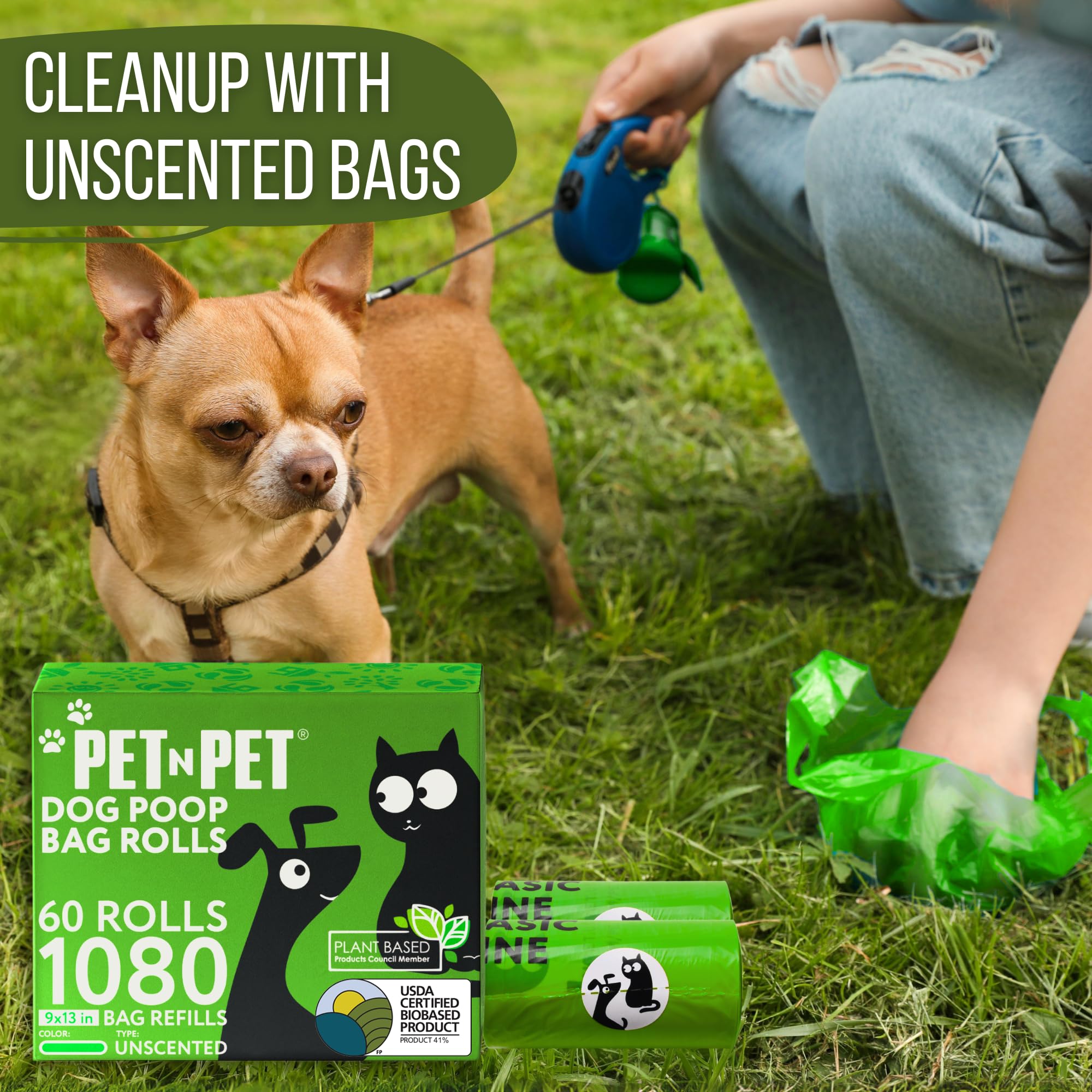 PET N PET bolsa en uso durante paseo demostrando limpieza sencilla