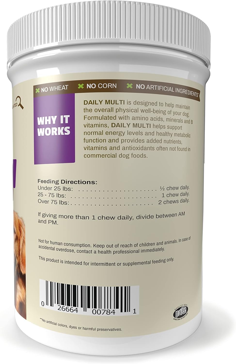 Pet Naturals jar beside two dogs illustrating value-size for multiple pets