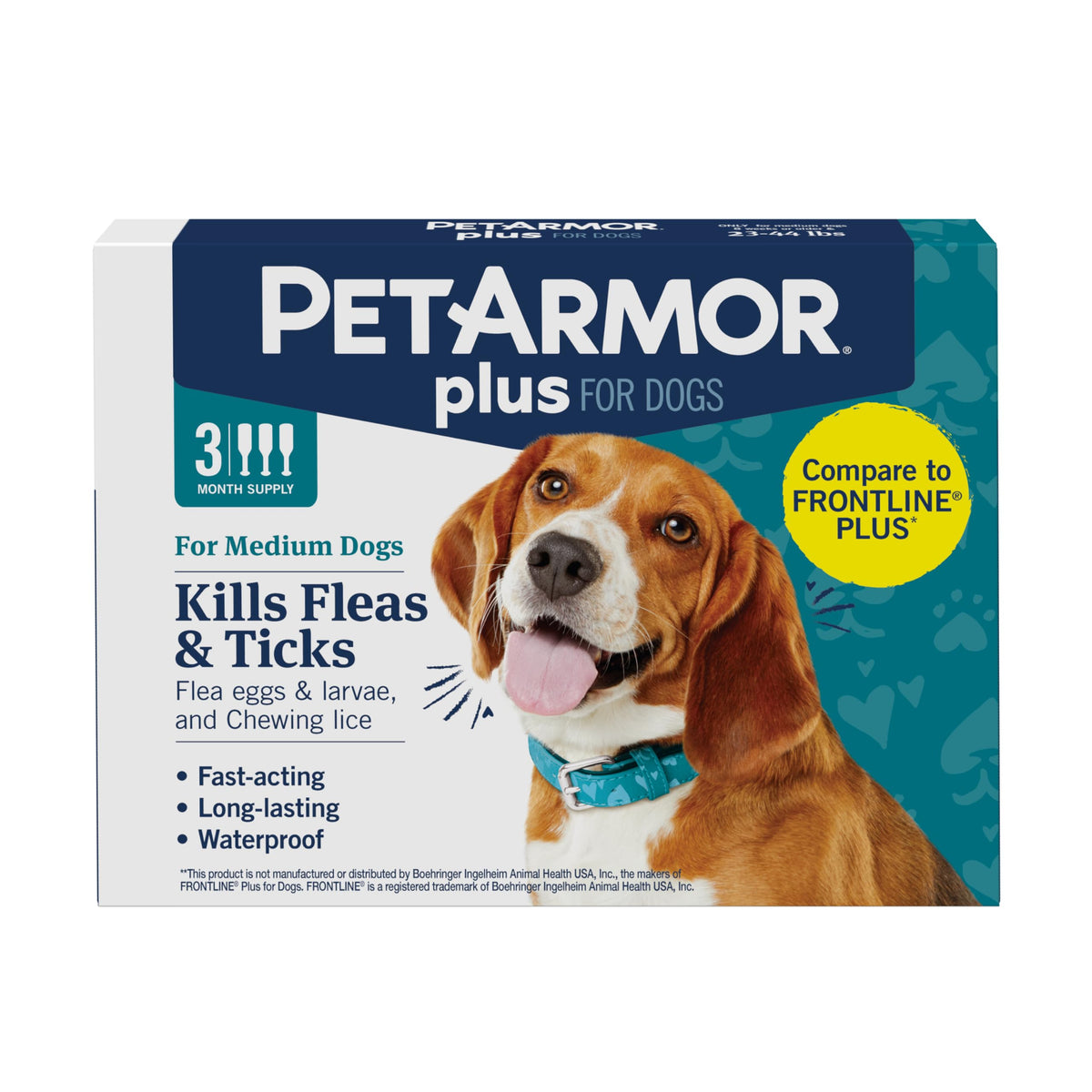 PetArmor empaque frontal mostrando tres dosis y peso recomendado