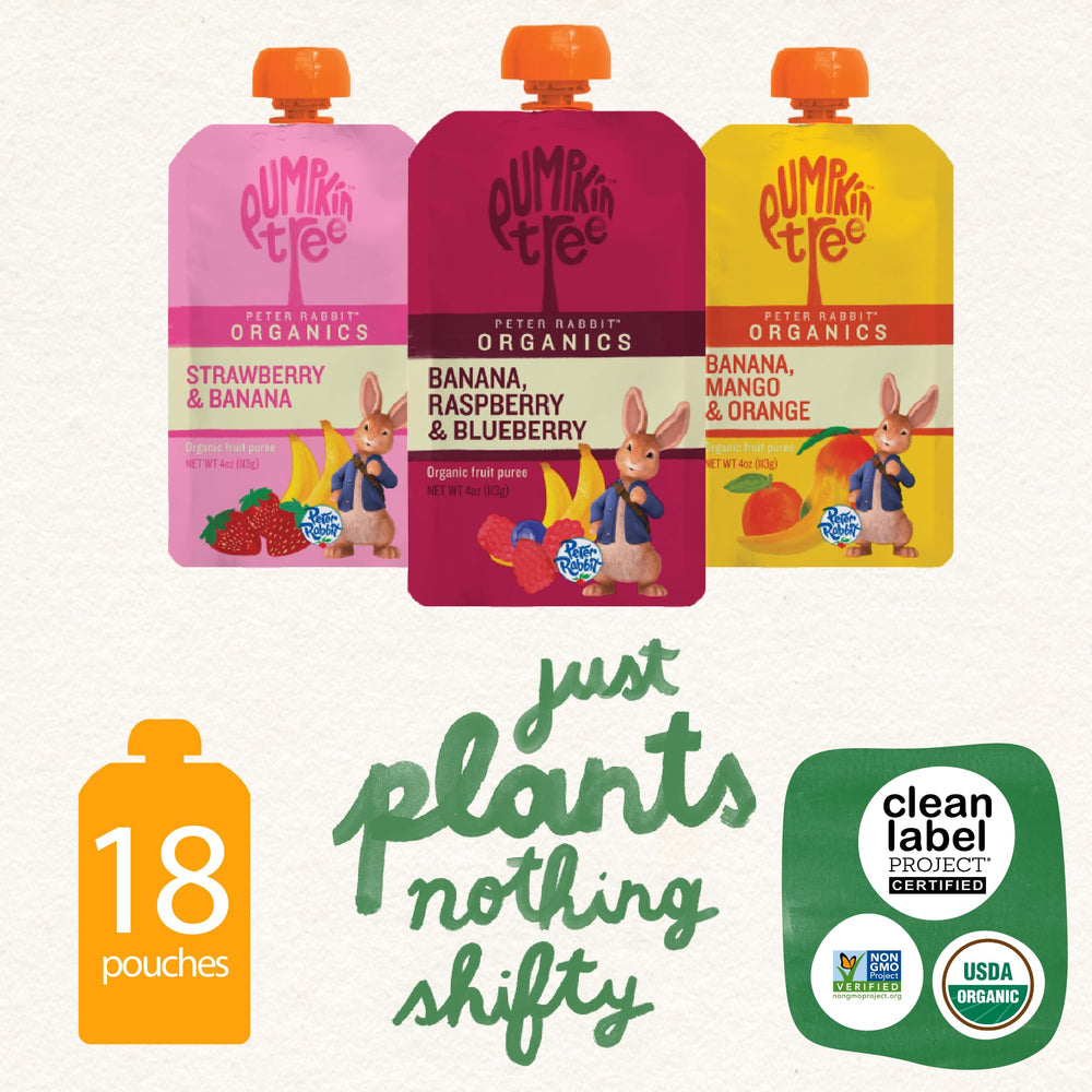 Pumpkin Tree Peter Rabbit Organics bolsita cerrada detalle y cierre resellable práctico