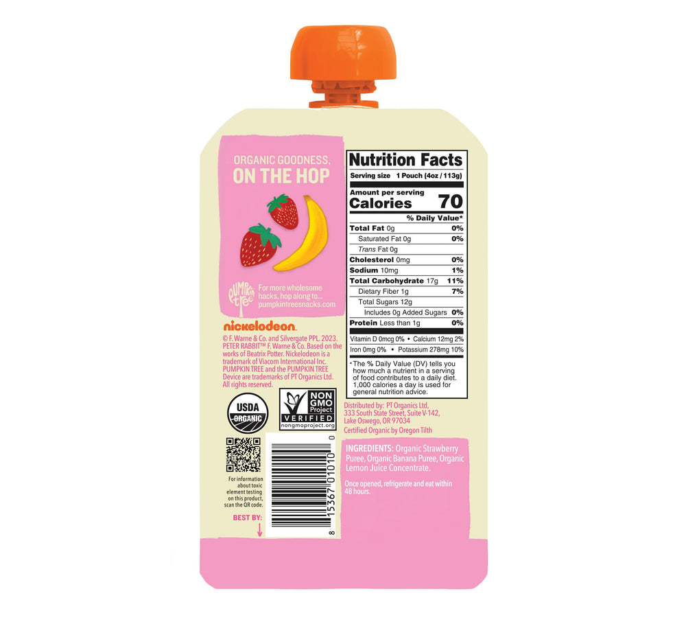 Pumpkin Tree Peter Rabbit Organics textura del puré en primer plano con apariencia natural