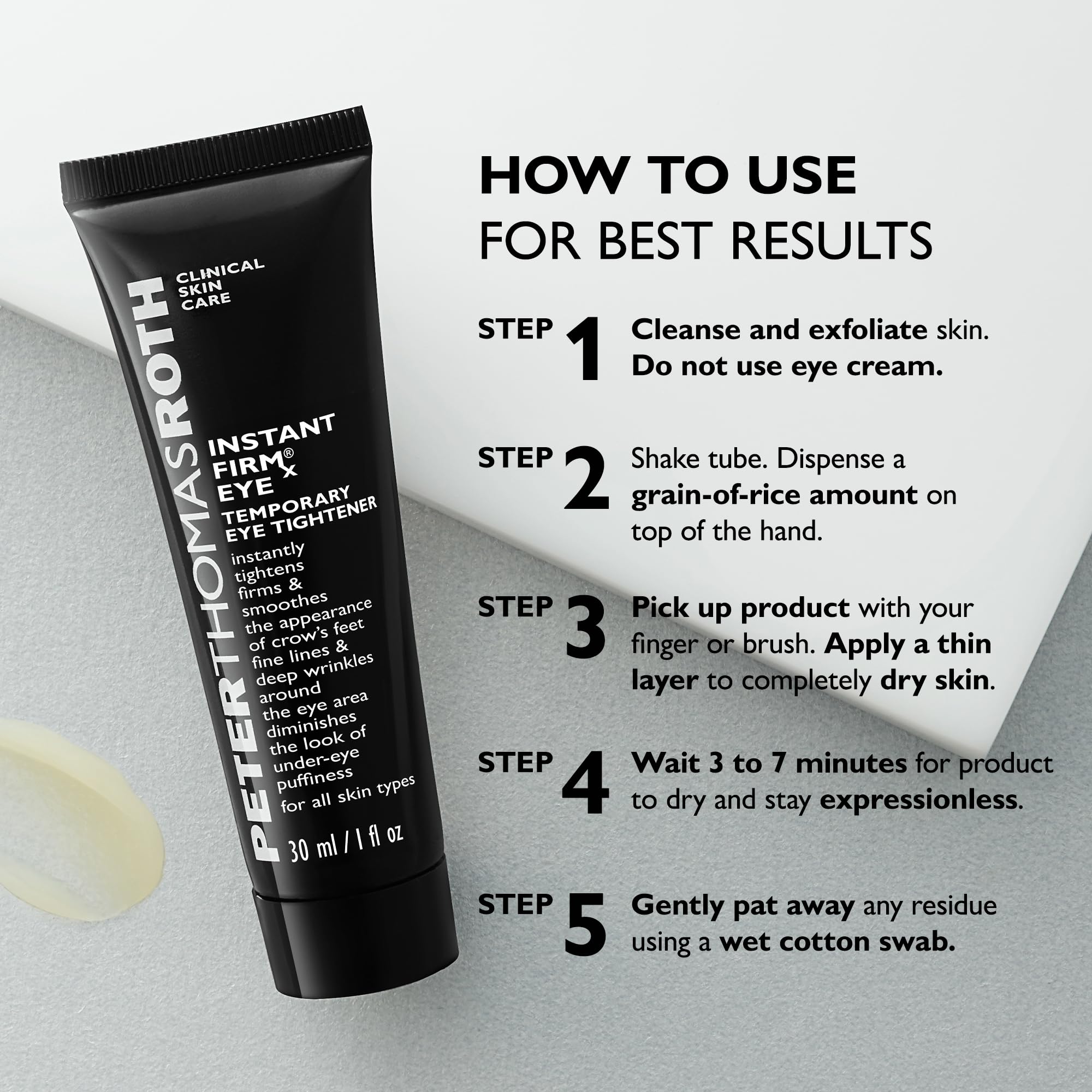 Peter Thomas Roth empaque lateral señalando diseño y sello oftalmólogo-testado