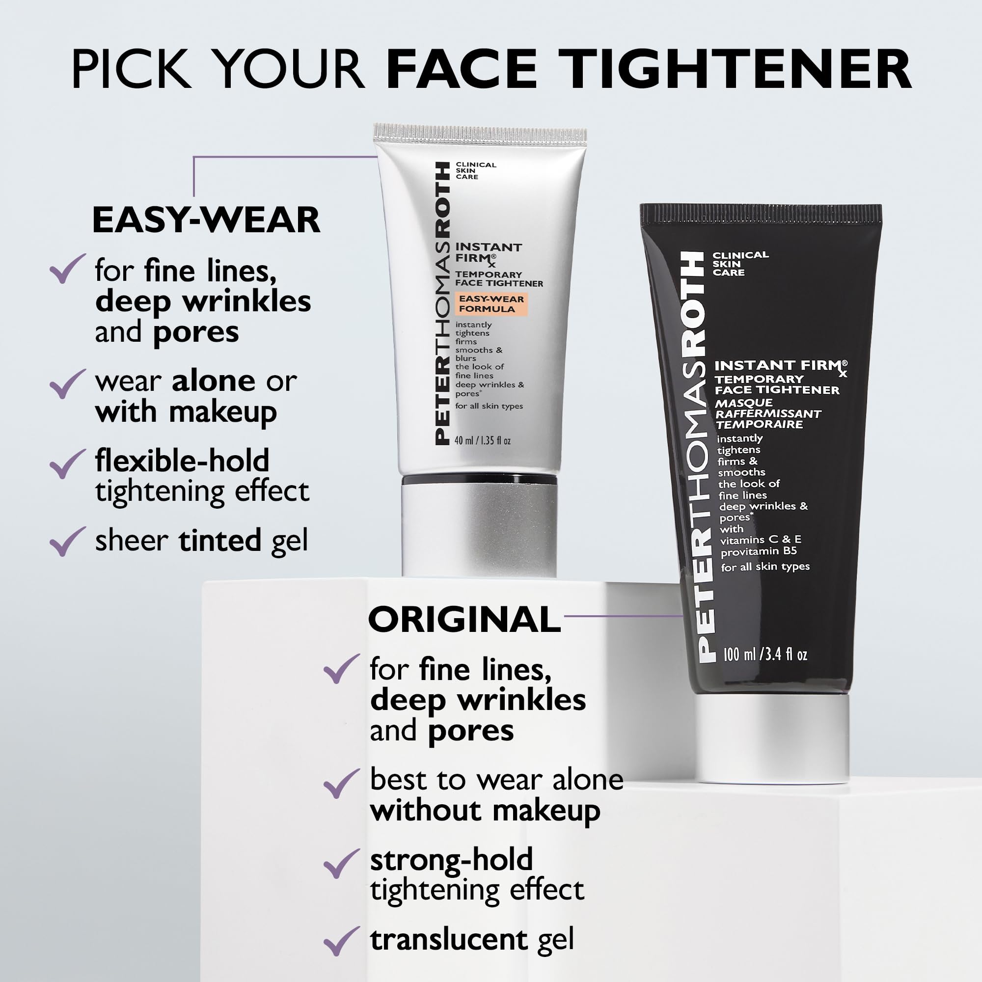 Peter Thomas Roth aplicación en la frente ilustrando efecto tensado inmediato