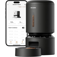 PETLIBRO front view of automatic feeder showing compact granary and bowl, convenient control
