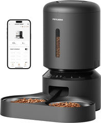 PETLIBRO front view showing dual-bowl feeder and compact design benefit convenience