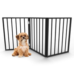 PETMAKER front view of 3-panel gate showing black finish and modern look for tidy rooms