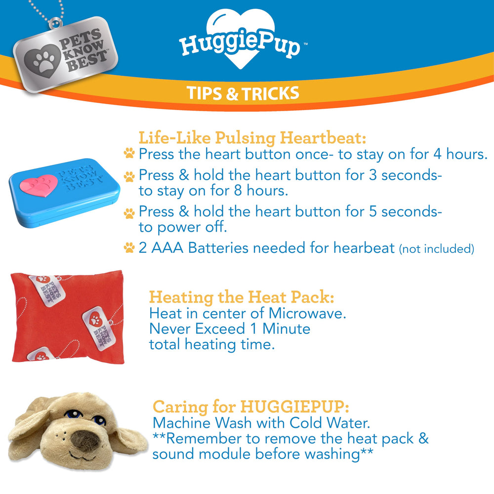 Pets Know Best HuggiePup junto a cachorro para referencia de tamaño