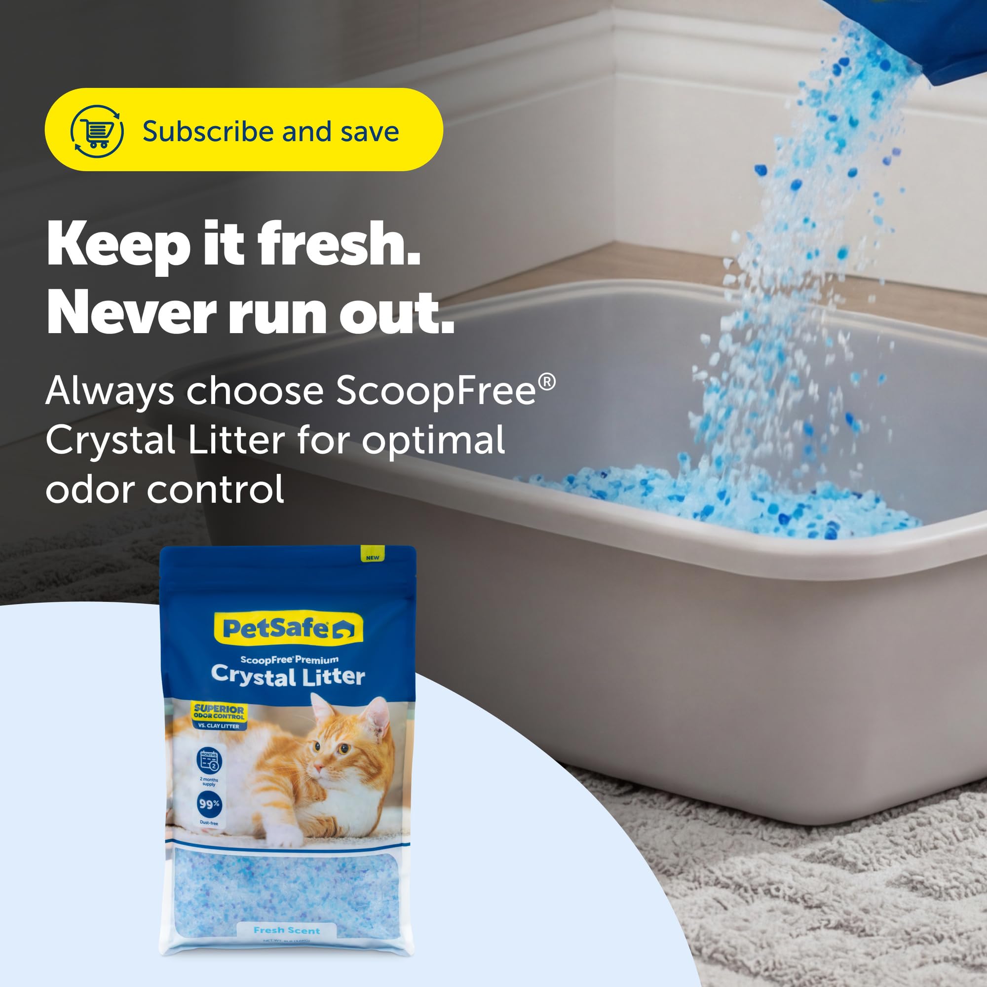 PetSafe caja en cocina con gato, mantiene ambiente limpio y sin olores