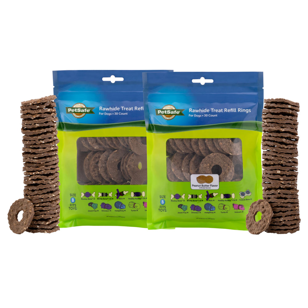PetSafe paquete frontal mostrando 60 anillos y beneficios de entretenimiento