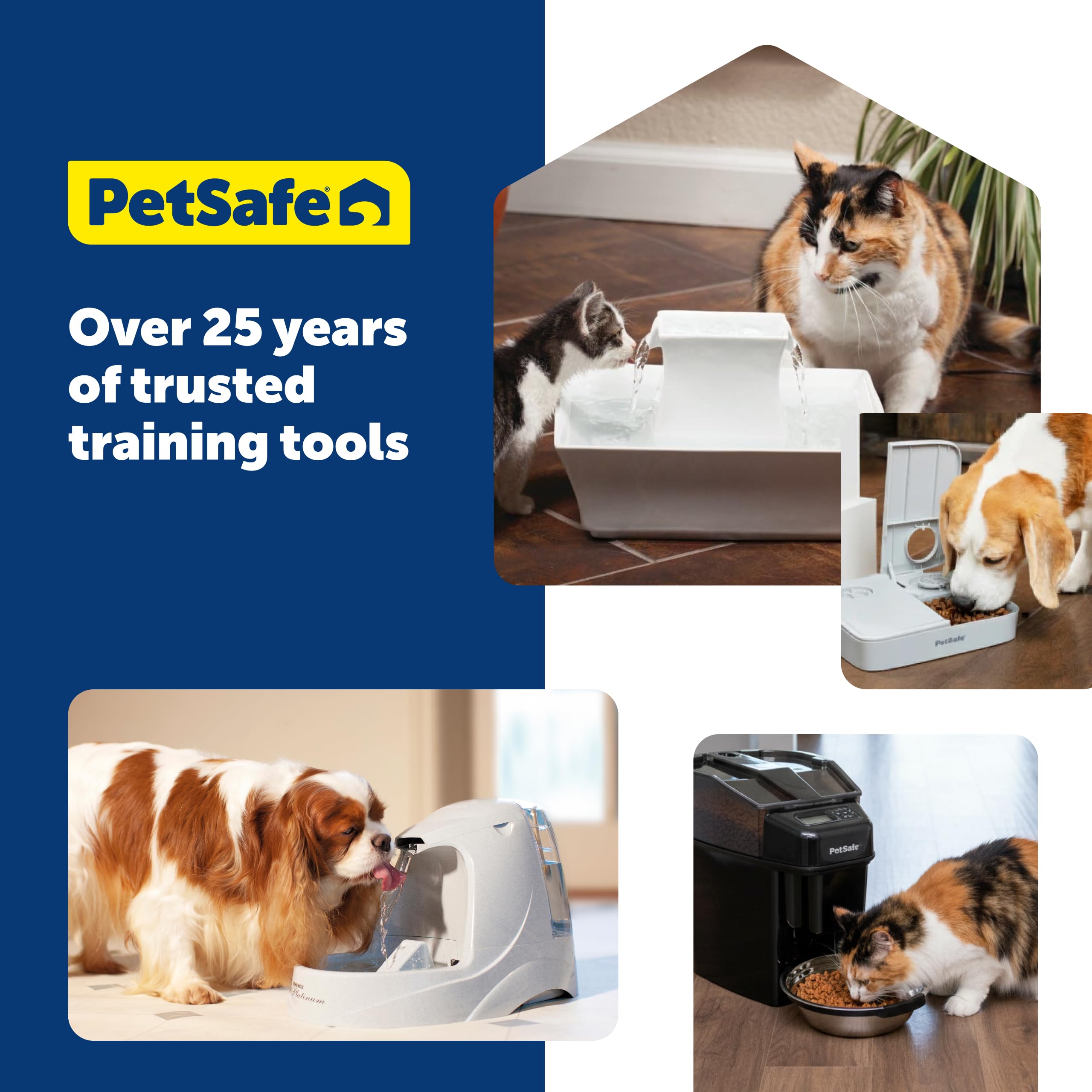 PetSafe pump in kitchen with cat drinking, illustrating continuous fresh water benefit
