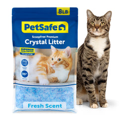 PetSafe empaque frontal mostrando bolsa de arena cristal y beneficio control de olores