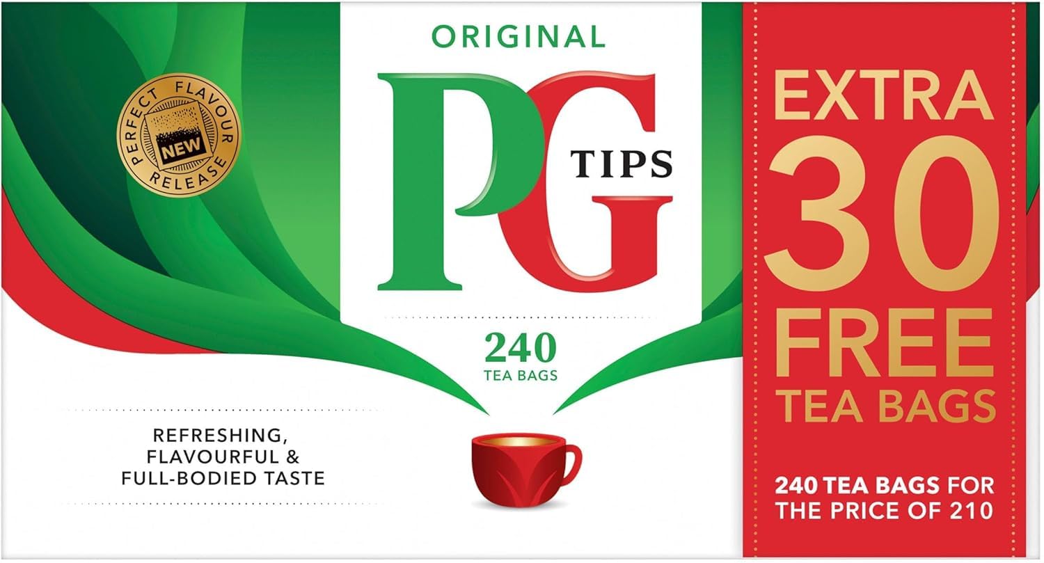 PG Tips frente del empaque mostrando pack doble y ahorro