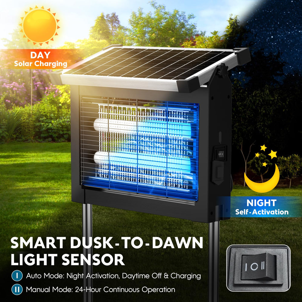 PhatroyYee staked in backyard illustrating flexible mounting and wide coverage benefit