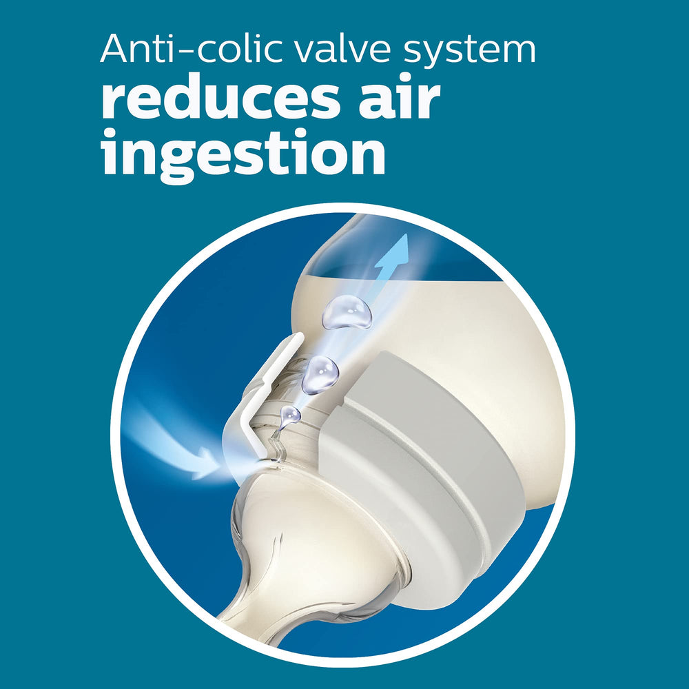 Philips Avent anti‑colic valve detail demonstrating the flexing valve that diverts air away
