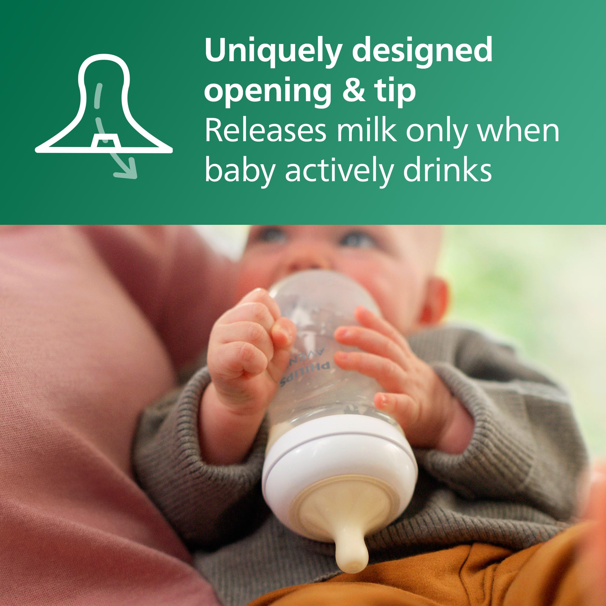 Philips Avent biberón en mano demostrando ergonomía para padres