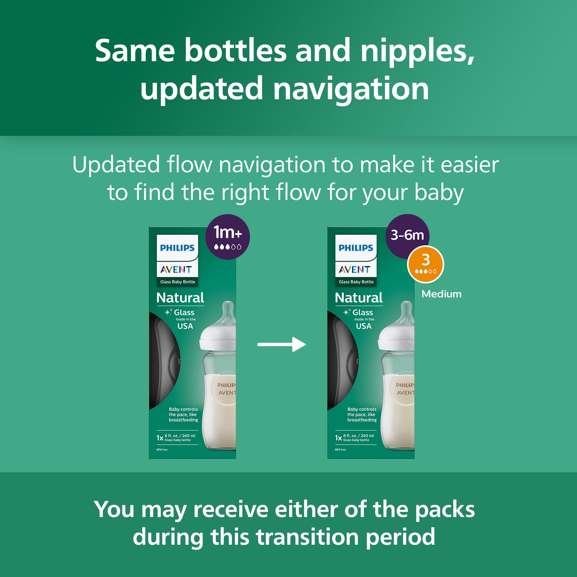 Philips Avent detalle de etiqueta flujo medio, indica velocidad de leche adecuada