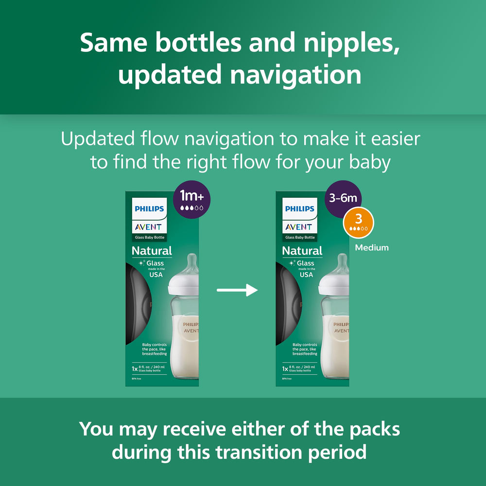Philips Avent detalle de etiqueta flujo medio, indica velocidad de leche adecuada