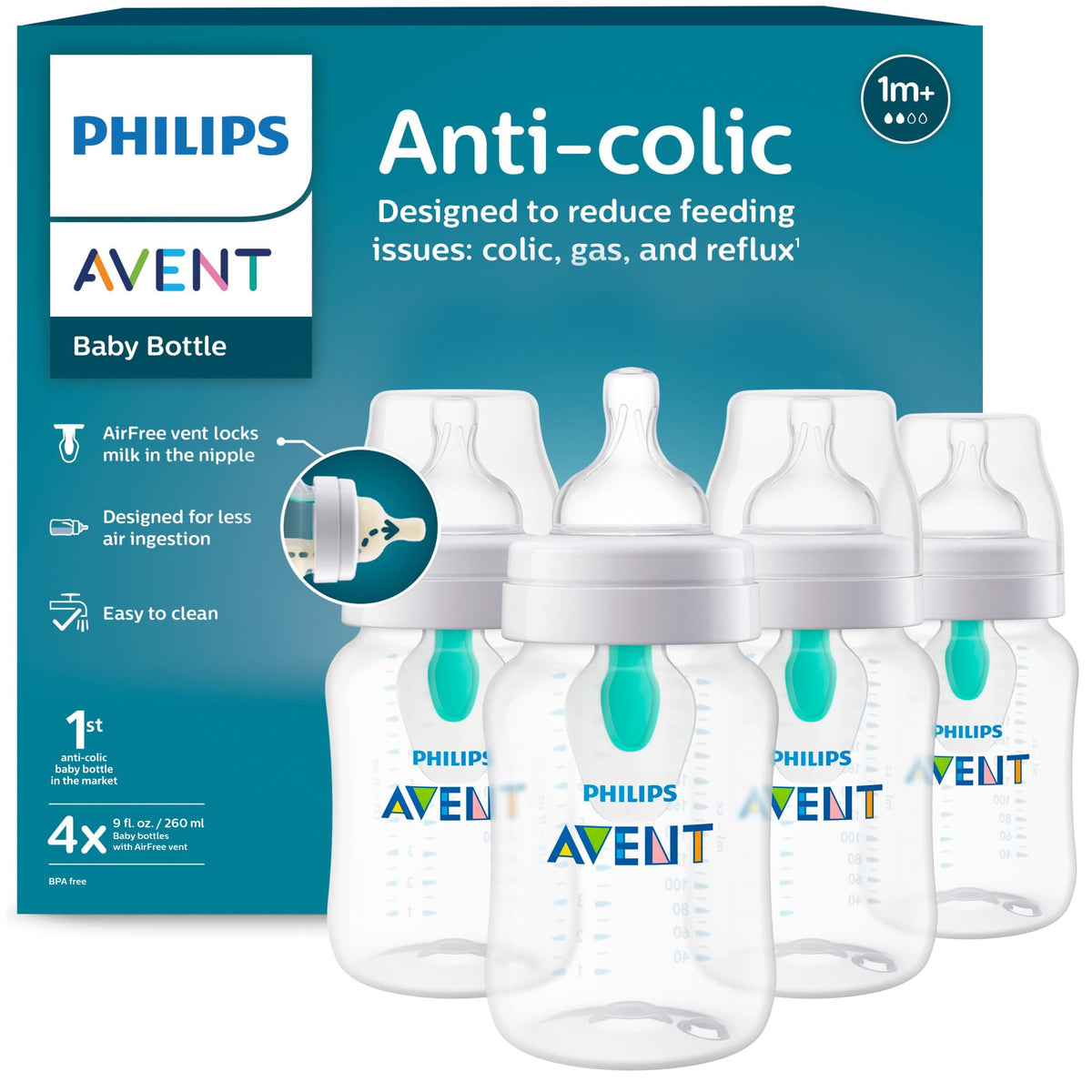Philips Avent pack frontal de cuatro biberones, opción anti-cólicos