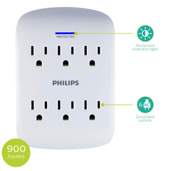 Philips detalle de las seis tomas con conexión a tierra y organización de cables