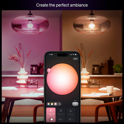 Philips Hue bombilla instalada en lámpara de salón para ambiente adaptable