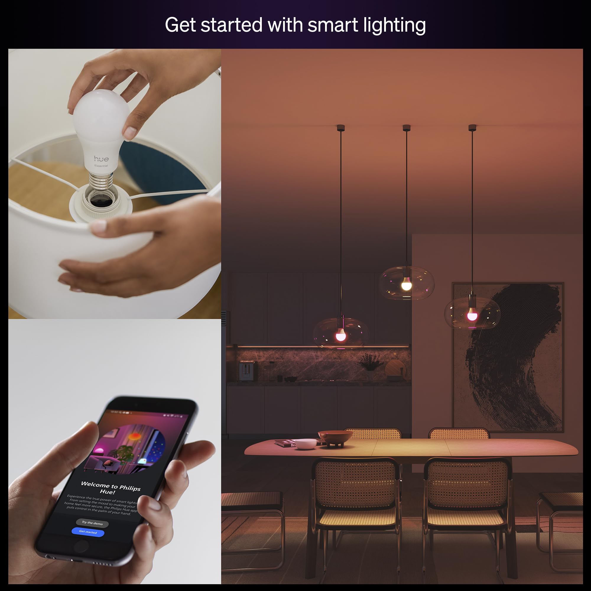 Philips Hue primer plano de la rosca E26 que facilita instalación rápida