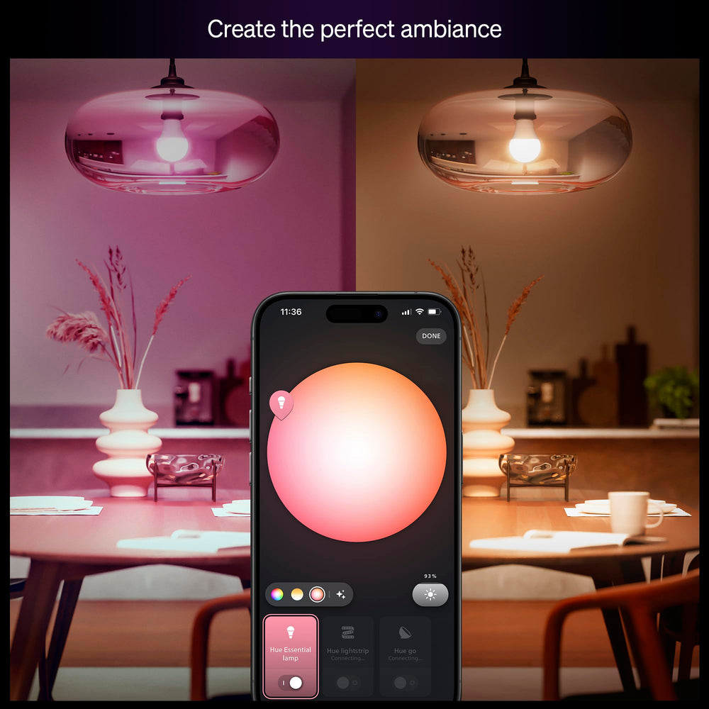 Philips Hue luz visible cambiando de cálido a frío demostrando versatilidad