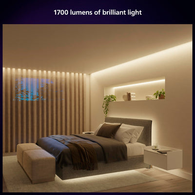 Under-cabinet Philips Hue Solo lighting creating task and mood illumination in kitchen