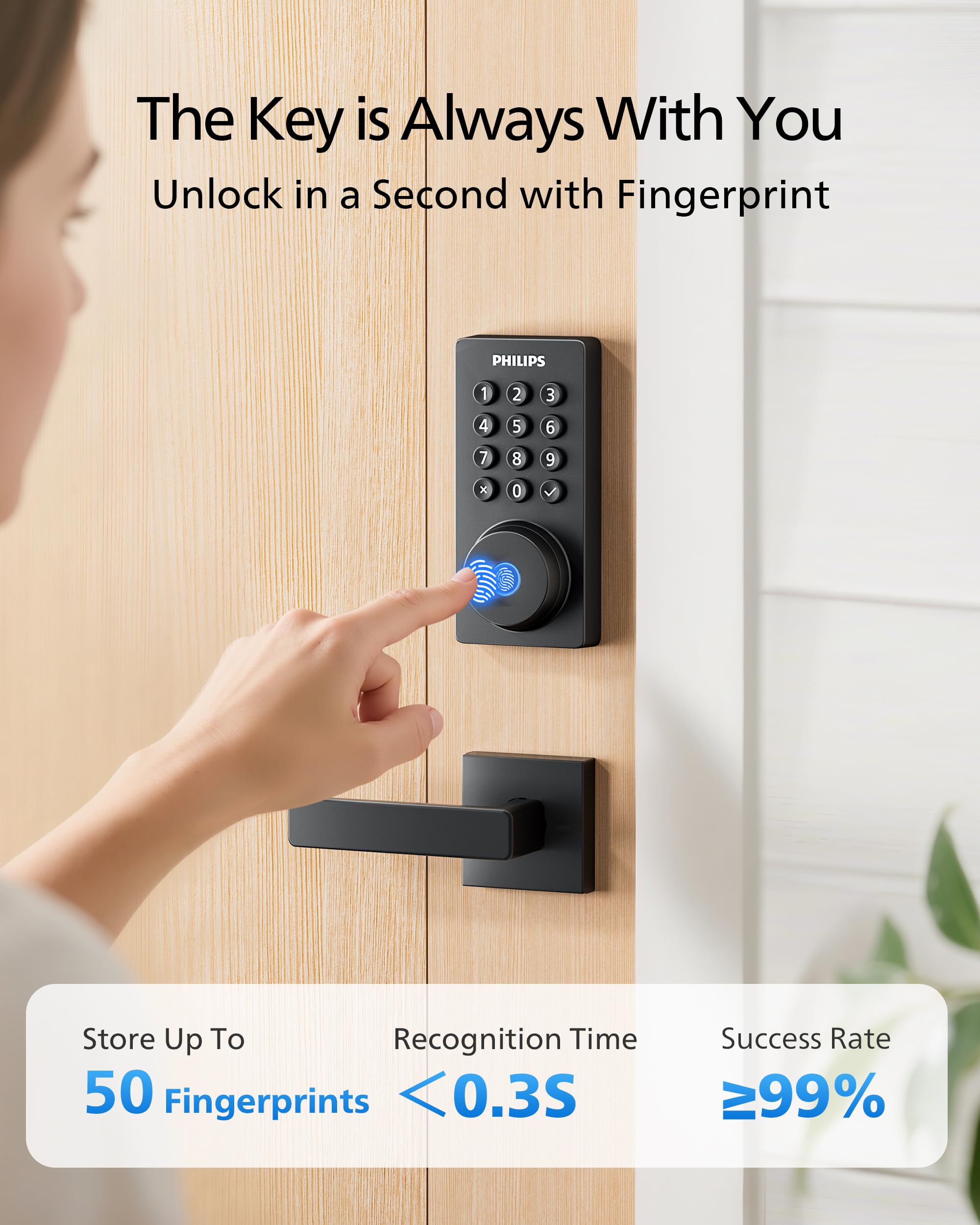PHILIPS installed on front door lifestyle image highlighting seamless upgrade
