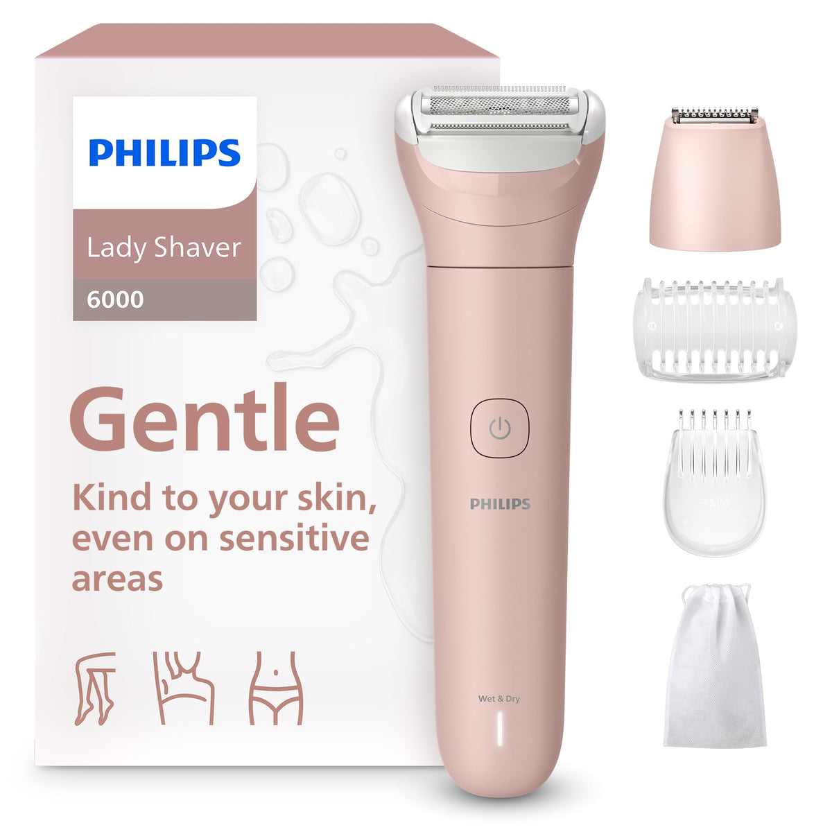 PHILIPS afeitadora frontal mostrando diseño compacto y beneficio maniobrabilidad