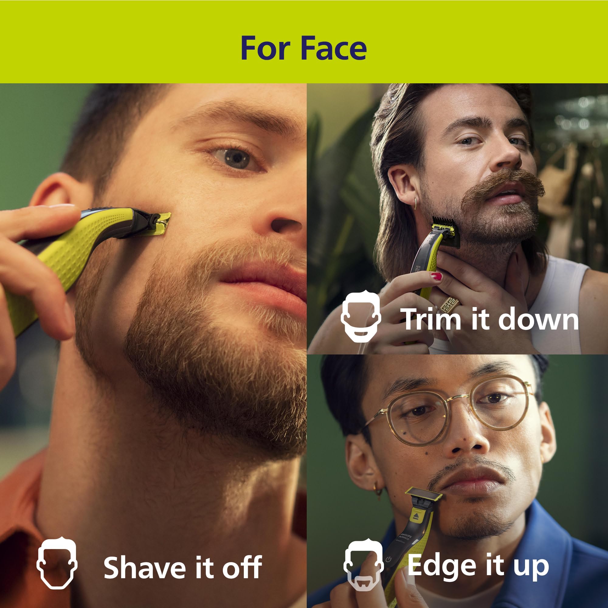 Philips Norelco OneBlade 360 cabezal flexible que sigue contornos para mayor precisión