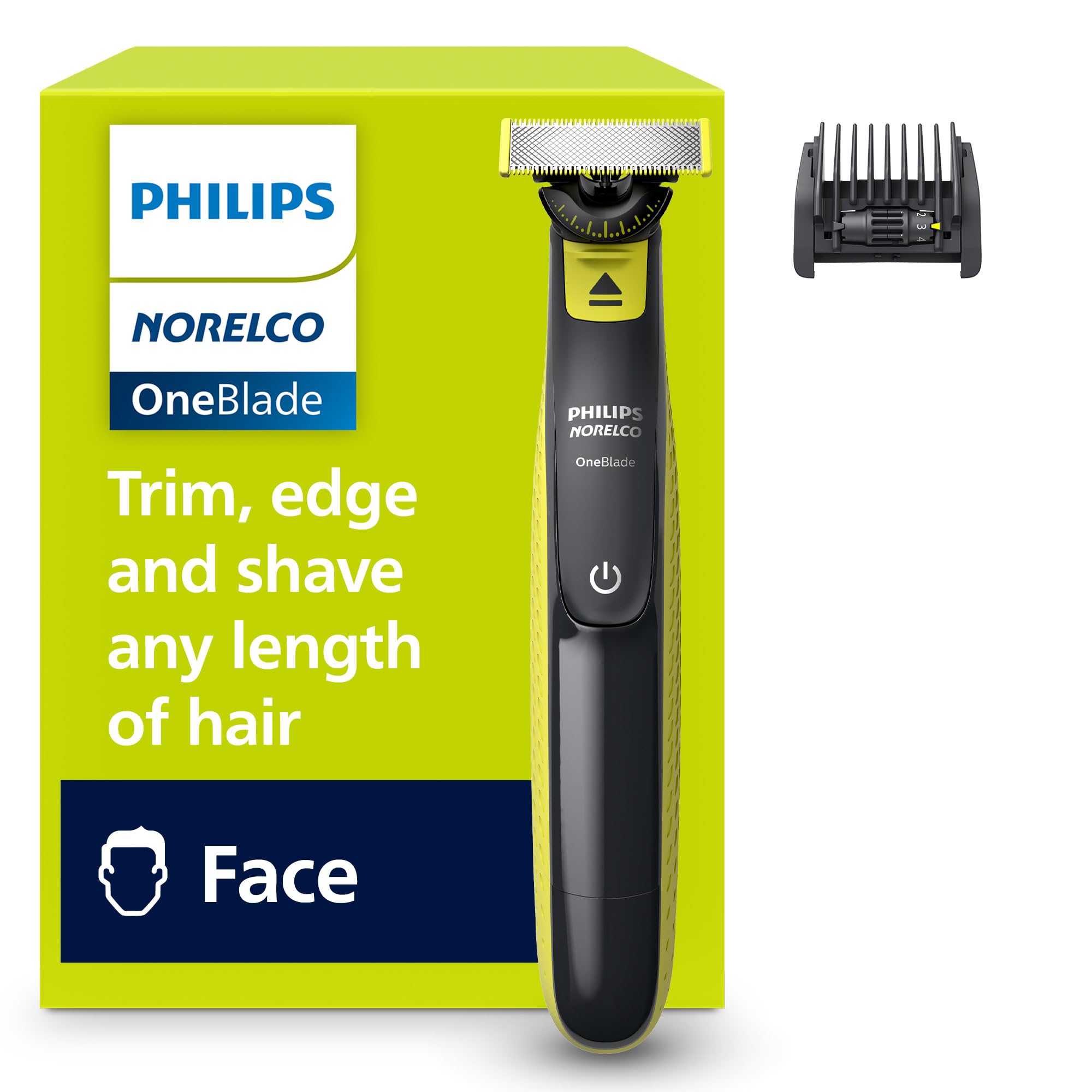 Philips Norelco OneBlade 360 vista frontal mostrando diseño ergonómico y control