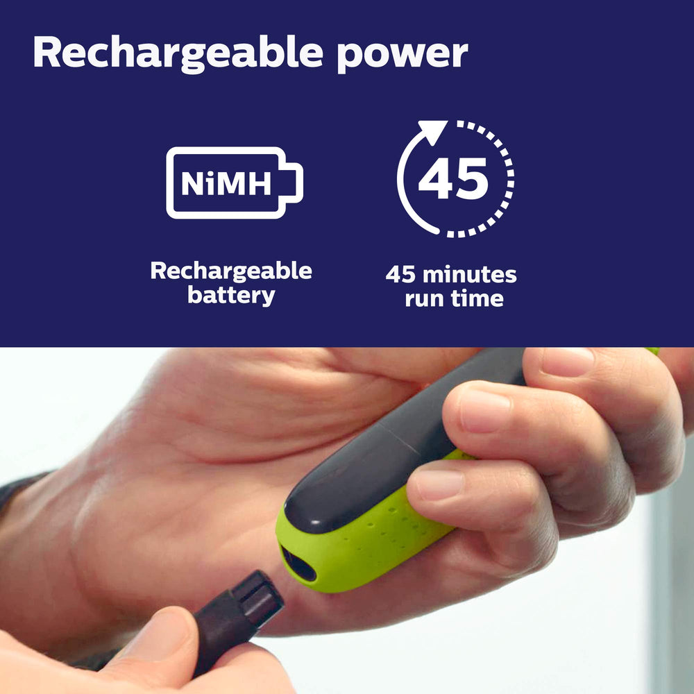 Philips OneBlade QP2520 al lado de objetos para comparar tamaño y portabilidad
