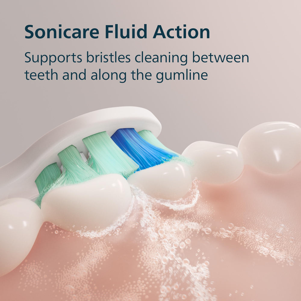 Philips Sonicare brush head detail showing soft bristles for effective plaque removal