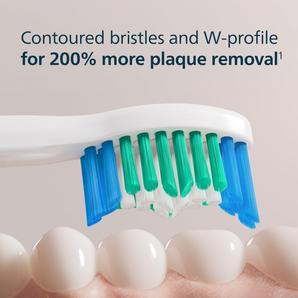 Philips Sonicare side view showing W-profile for better tooth contact