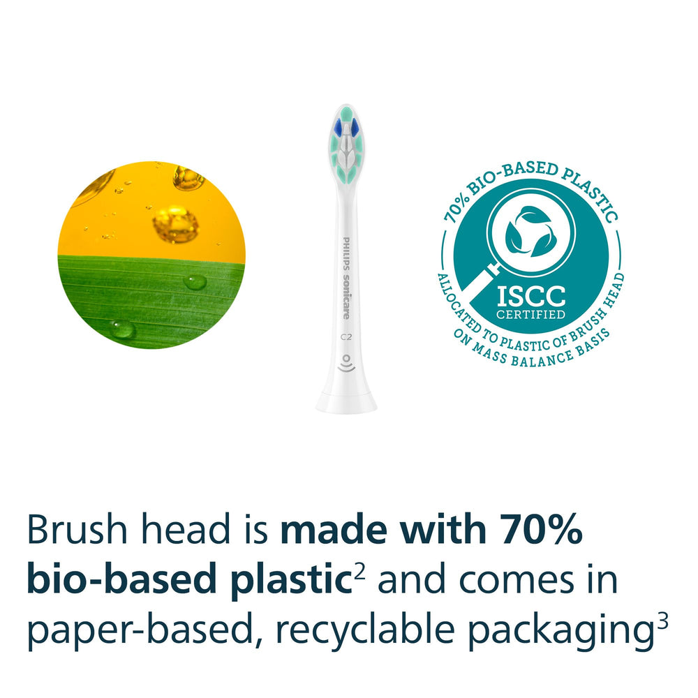 Philips Sonicare comparación de tamaño con un diente para referencia