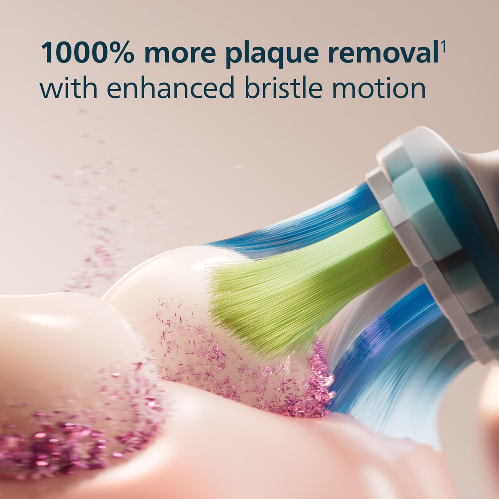 Philips Sonicare C3 acoplado a un mango click-on demostrando fácil sustitución y ajuste seguro