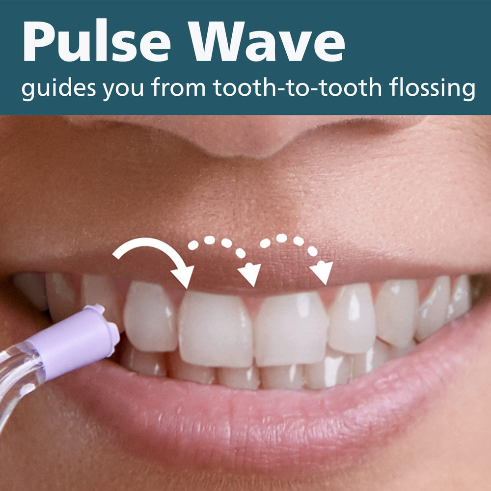 Philips Sonicare flosser tip rotated 360 degrees reaching back molars for improved access