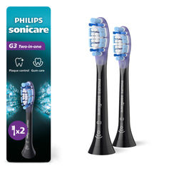 Philips Sonicare vista frontal del empaque mostrando las 2 unidades y beneficio de reemplazo