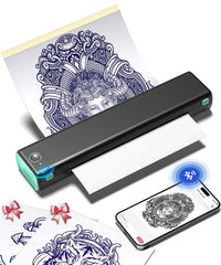 Phomemo M08F front packaging showing compact tattoo printer and benefits