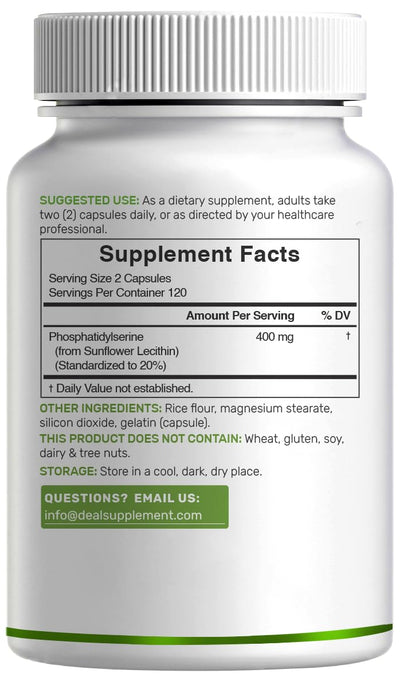 Phosphatidylserine Supplement escala comparativa con monedas para tamaño claro