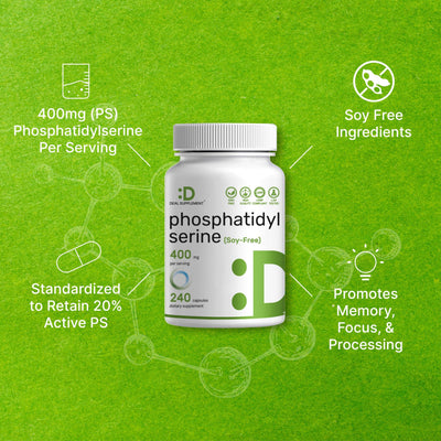 Phosphatidylserine Supplement etiqueta con ingredientes y porcentaje de PS