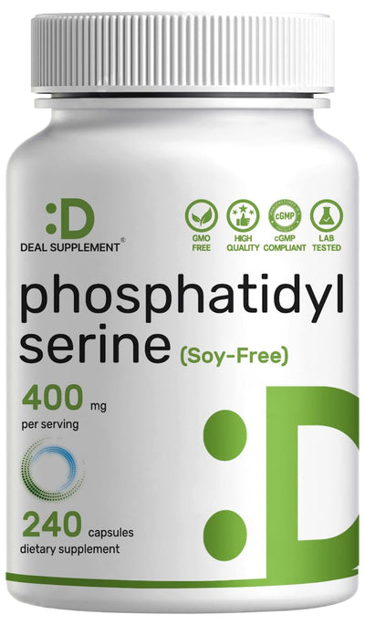Phosphatidylserine Supplement frente del empaque mostrando cantidad y dosis