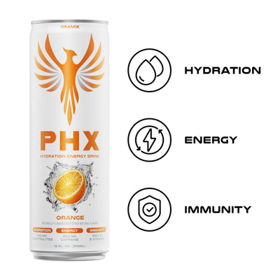 PHX can in hand for scale demonstrating portable hydration support