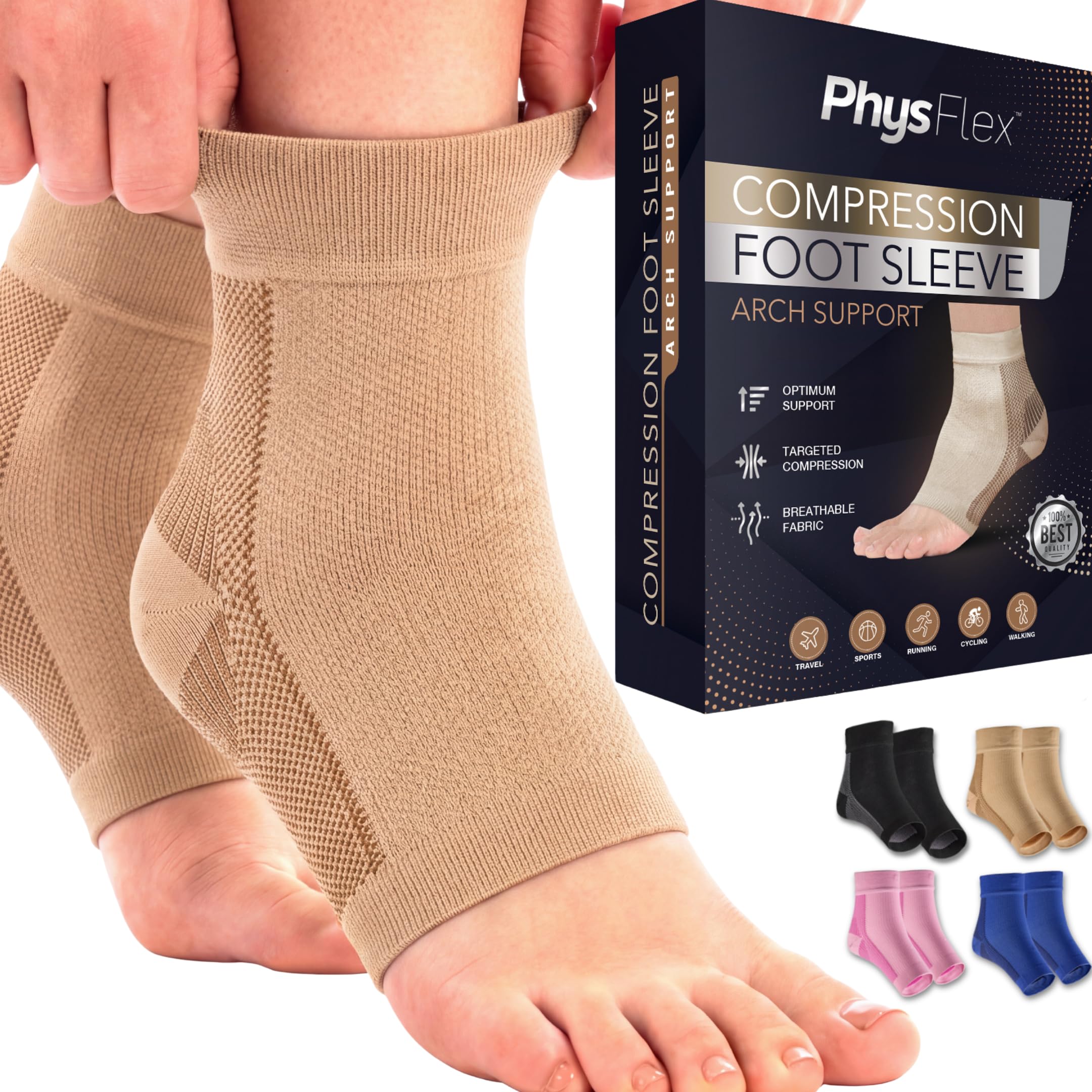 PhysFlex tobillera frontal mostrando diseño y compresión efectiva